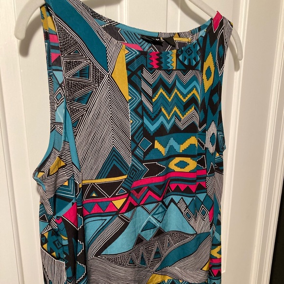 Allen B. Sleeveless Geometric Print Teal Gold Mustard Magenta Top Blouse Large - Picture 3 of 10